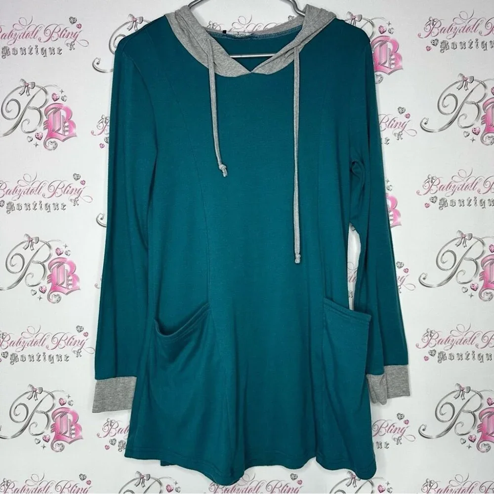 Valolia top dress style long cute hooded blue grey comfy stretchy